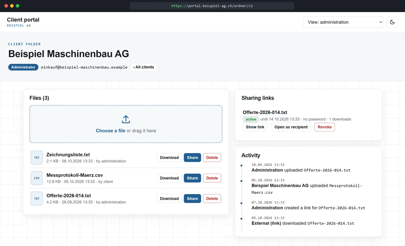 Screenshot of the demo Client portal