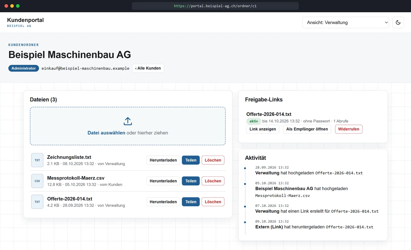 Bildschirmfoto der Demo Kundenportal